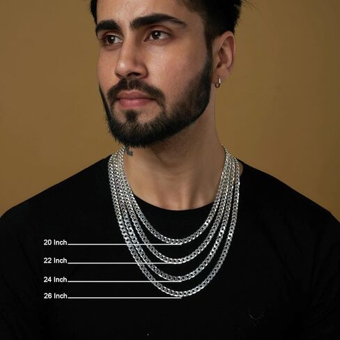 LeCalla Solid 925 Sterling Silver Italian 6.5mm Diamond Cut Cuban Link Curb Chain Necklace for Men 26 Inches in Saudi Arabia