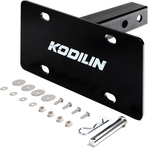 حامل لوحة ترخيص وصلة المقطورة عالي التحمل من Kodilin لجهاز استقبال وصلة 2 بوصة، مناسب عالمي للشاحنات وسيارات الدفع الرباعي ومركبات RV والمركبات على الطرق الوعرة، ودعامة فولاذية سوداء مقاومة للصدأ، تتضمن أجهزة التثبيت in Kuwait