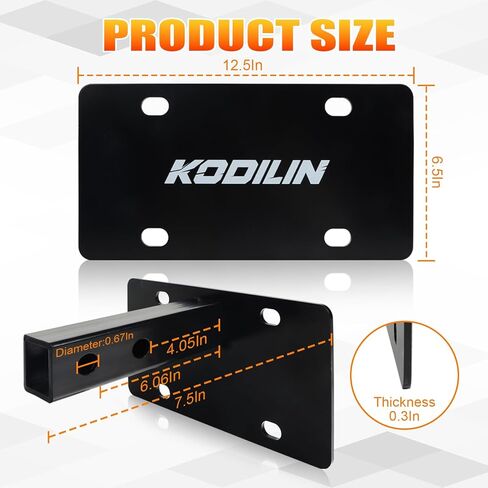 حامل لوحة ترخيص وصلة المقطورة عالي التحمل من Kodilin لجهاز استقبال وصلة 2 بوصة، مناسب عالمي للشاحنات وسيارات الدفع الرباعي ومركبات RV والمركبات على الطرق الوعرة، ودعامة فولاذية سوداء مقاومة للصدأ، تتضمن أجهزة التثبيت in Kuwait