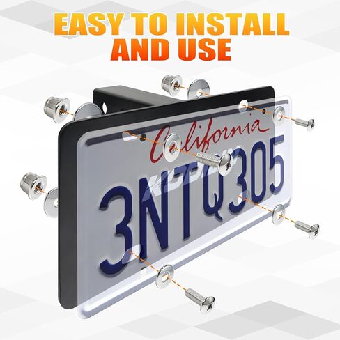 حامل لوحة ترخيص وصلة المقطورة عالي التحمل من Kodilin لجهاز استقبال وصلة 2 بوصة، مناسب عالمي للشاحنات وسيارات الدفع الرباعي ومركبات RV والمركبات على الطرق الوعرة، ودعامة فولاذية سوداء مقاومة للصدأ، تتضمن أجهزة التثبيت in Kuwait