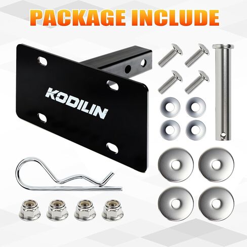 حامل لوحة ترخيص وصلة المقطورة عالي التحمل من Kodilin لجهاز استقبال وصلة 2 بوصة، مناسب عالمي للشاحنات وسيارات الدفع الرباعي ومركبات RV والمركبات على الطرق الوعرة، ودعامة فولاذية سوداء مقاومة للصدأ، تتضمن أجهزة التثبيت in Kuwait
