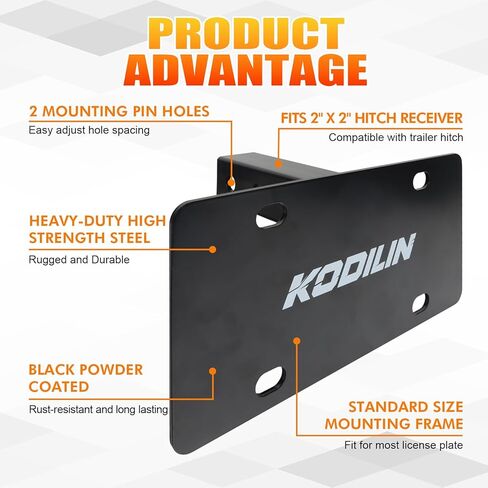 حامل لوحة ترخيص وصلة المقطورة عالي التحمل من Kodilin لجهاز استقبال وصلة 2 بوصة، مناسب عالمي للشاحنات وسيارات الدفع الرباعي ومركبات RV والمركبات على الطرق الوعرة، ودعامة فولاذية سوداء مقاومة للصدأ، تتضمن أجهزة التثبيت in Kuwait
