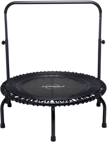 JumSport 350i 39 بوصة ترامبولين للياقة البدنية وحزمة شريط المقبض، 30 حبل بنجي قابل للتعديل، أرجل مقوسة ثابتة بدون أطراف، وبث تجريبي لمدة 60 يومًا للفيديو وأقراص DVD in Kuwait