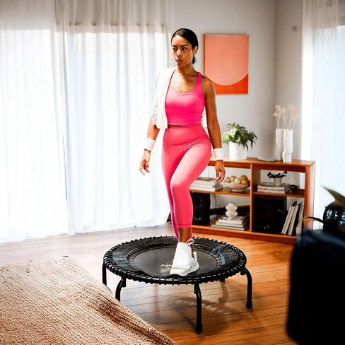 JumSport 350i 39 بوصة ترامبولين للياقة البدنية وحزمة شريط المقبض، 30 حبل بنجي قابل للتعديل، أرجل مقوسة ثابتة بدون أطراف، وبث تجريبي لمدة 60 يومًا للفيديو وأقراص DVD in Kuwait