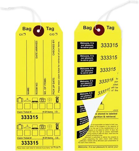 1000 بطاقة المطالبة بالأمتعة مع سلسلة مرفقة، مرقمة بشكل متتابع، مع صور الأمتعة، وملصقات الحقائب، وتذكرة المطالبة - علامات الحقائب لتخزين حقائب الفنادق والموتيلات. الحجم: 6 3/4 بوصة (ارتفاع) × 2 1/2 بوصة (عرض). in Kuwait