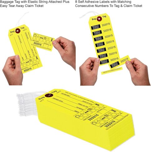1000 بطاقة المطالبة بالأمتعة مع سلسلة مرفقة، مرقمة بشكل متتابع، مع صور الأمتعة، وملصقات الحقائب، وتذكرة المطالبة - علامات الحقائب لتخزين حقائب الفنادق والموتيلات. الحجم: 6 3/4 بوصة (ارتفاع) × 2 1/2 بوصة (عرض). in Kuwait
