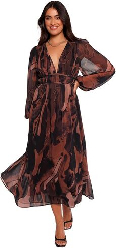 Petal & Pup Women's Blayze Long Sleeve Maxi Dress - Brown Print in Saudi Arabia