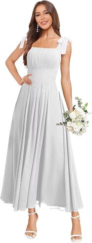 Tea Length Chiffon Bridesmaid Dresses for Women Spaghetti Straps Square Neck Formal Evening Gown in Saudi Arabia