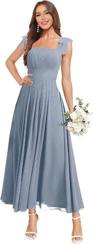 Tea Length Chiffon Bridesmaid Dresses for Women Spaghetti Straps Square Neck Formal Evening Gown in Saudi Arabia
