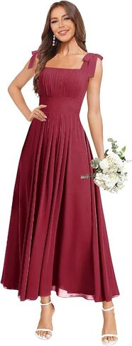 Tea Length Chiffon Bridesmaid Dresses for Women Spaghetti Straps Square Neck Formal Evening Gown in Saudi Arabia