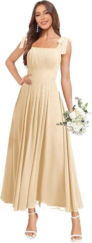 Tea Length Chiffon Bridesmaid Dresses for Women Spaghetti Straps Square Neck Formal Evening Gown in Saudi Arabia
