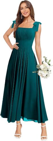 Tea Length Chiffon Bridesmaid Dresses for Women Spaghetti Straps Square Neck Formal Evening Gown in Saudi Arabia