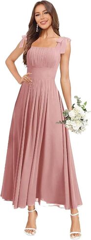 Tea Length Chiffon Bridesmaid Dresses for Women Spaghetti Straps Square Neck Formal Evening Gown in Saudi Arabia