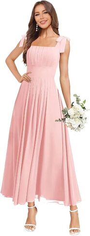 Tea Length Chiffon Bridesmaid Dresses for Women Spaghetti Straps Square Neck Formal Evening Gown in Saudi Arabia