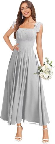 Tea Length Chiffon Bridesmaid Dresses for Women Spaghetti Straps Square Neck Formal Evening Gown in Saudi Arabia