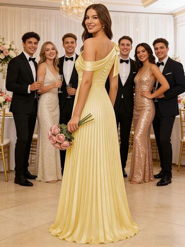 One Shoulder Satin Bridesmaid Dresses for Women Pleated High Waist A Line Formal Dress with Bow in Saudi Arabia