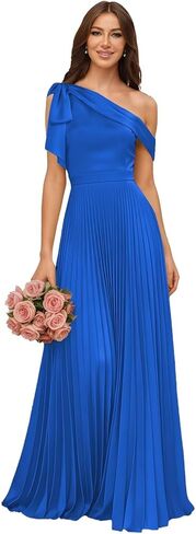 One Shoulder Satin Bridesmaid Dresses for Women Pleated High Waist A Line Formal Dress with Bow in Saudi Arabia