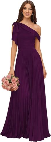 One Shoulder Satin Bridesmaid Dresses for Women Pleated High Waist A Line Formal Dress with Bow in Saudi Arabia