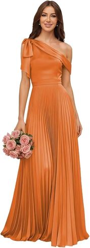 One Shoulder Satin Bridesmaid Dresses for Women Pleated High Waist A Line Formal Dress with Bow in Saudi Arabia