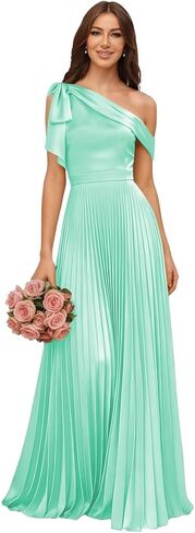 One Shoulder Satin Bridesmaid Dresses for Women Pleated High Waist A Line Formal Dress with Bow in Saudi Arabia