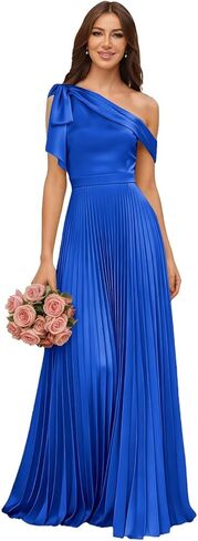One Shoulder Satin Bridesmaid Dresses for Women Pleated High Waist A Line Formal Dress with Bow in Saudi Arabia