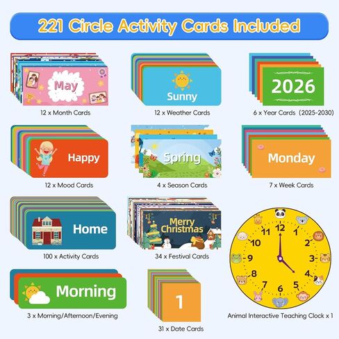 Classroom Calendar Pocket Chart with 221 Cards - Ideal for Homeschool & Classroom, Circle Time Calendar for kids - Days of the Week Preschool Calendar Wall Chart, Blue in Saudi Arabia