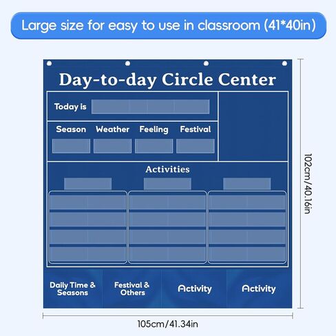 Classroom Calendar Pocket Chart with 221 Cards - Ideal for Homeschool & Classroom, Circle Time Calendar for kids - Days of the Week Preschool Calendar Wall Chart, Blue in Saudi Arabia