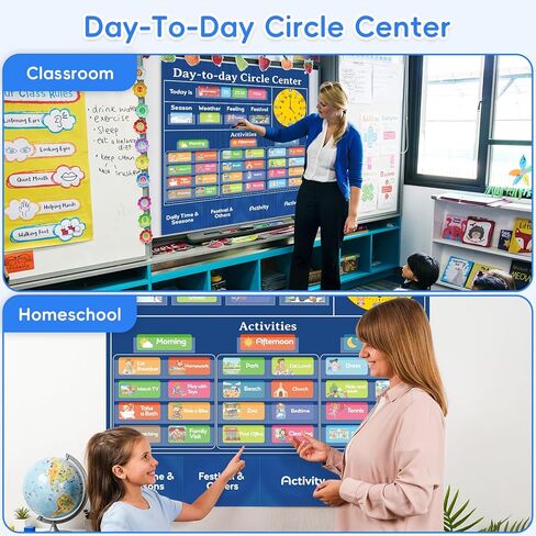 Classroom Calendar Pocket Chart with 221 Cards - Ideal for Homeschool & Classroom, Circle Time Calendar for kids - Days of the Week Preschool Calendar Wall Chart, Blue in Saudi Arabia