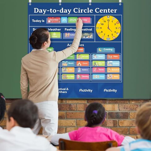 Classroom Calendar Pocket Chart with 221 Cards - Ideal for Homeschool & Classroom, Circle Time Calendar for kids - Days of the Week Preschool Calendar Wall Chart, Blue in Saudi Arabia