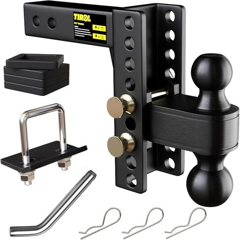 TIROL Adjustable Trailer Hitch - Fits 2 Inch Receiver, 4" Rise/Drop for Truck, 2'' & 2-5/16'' Ball Hitches 25,000 LBS GTW Heavy Duty Towing Ball Mount, RVs, Campers, Boat Trailers in Kuwait