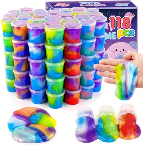 118 Pack Galaxy Slime Party Favors Kit for Kids, Mini Bulk Valentine Day Slime Stretchy Stress Relief, Soft Putty DIY Toy & Girls and Boys 4-10 Ages, Classroom Supplies, Birthday, Goodie Bag Stuffers in Saudi Arabia