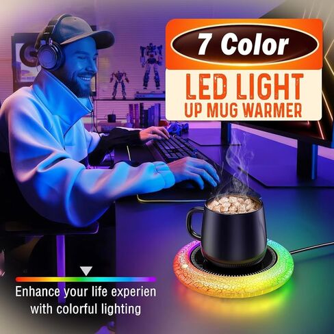 جهاز تسخين كوب القهوة مع 7 مصابيح LED ملونة - تسخين سريع ودرجة حرارة عالية، مستشعر جاذبية تشغيل/إيقاف تلقائي، سخان مشروبات كهربائي ذكي للقهوة والشاي والمزيد، الاستخدام المكتبي والمنزلي (أبيض) in Kuwait