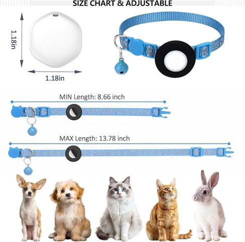 جهاز تعقب GPS للقطط، جهاز تعقب صغير للحيوانات الأليفة بنظام GPS مع طوق، طوق تعقب القطط المقاوم للماء IPX8، بدون رسوم شهرية، يعمل مع Apple Find My (iOS فقط)، أجهزة تعقب ذكية للحيوانات الأليفة -Blue-5 in Kuwait