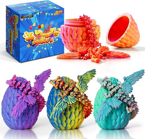 12PCS 3D Printed Dragon Eggs with Colorful Dragon Inside, Fantasy Tabletop Decor, Basket Stuffers for Boys & Girls, Easter Theme Party Favors, Easter Egg Hunt in Saudi Arabia