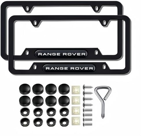 2 Pcs Black License Plate Frames Metal Aluminum Material 4 Holes License Plate Covers Screw Caps Cover Set Compatible with Range Rover and More in Kuwait
