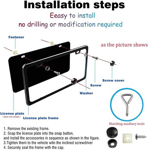 2 Pcs Black License Plate Frames Metal Aluminum Material 4 Holes License Plate Covers Screw Caps Cover Set Compatible with Range Rover and More in Kuwait
