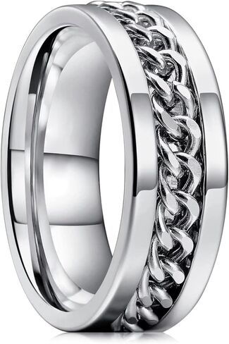 Stainless Steel Chain Spinner Ring for Men and Women, Fidget Anxiety Relief Ring, Stress-Free Wedding Band in Saudi Arabia