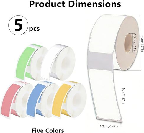 12 × 40mm Thermal Sticker Labels, Commonly Used for Home, Shopping, and Book Labeling, Compatible with Thermal Printers - Self-Adhesive Sticker Labels (5 Rolls|5 Colors) in Saudi Arabia