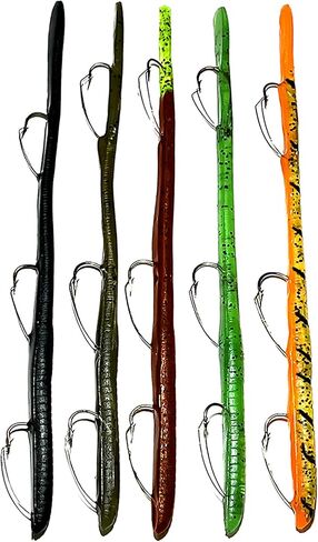 DELONG LURES: Weedless Fishing Lures 9" Pre-Rigged Fishing Worms - Weedless Bass Fishing Lures, Prerigged Soft Plastic Worm Fishing Lures for Bass, Pike, Bass Lures Baits Tackle in Saudi Arabia