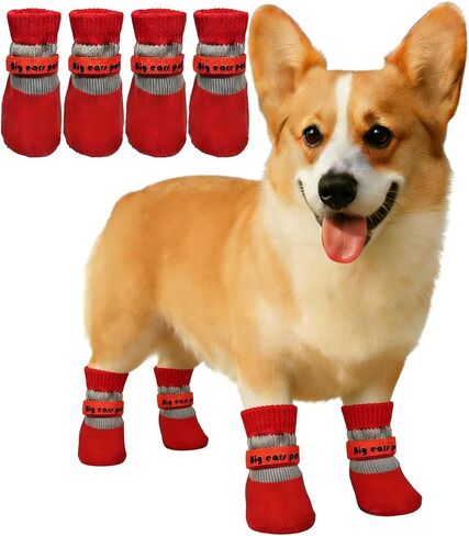 Dog Boots Waterproof Breathable Socks with Anti-Slip Sole,Wear-Resistant Outdoor Dog Shoes for Hiking and Running_M(Red) in Saudi Arabia
