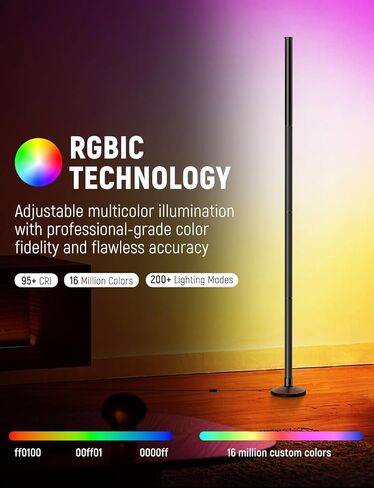 Corner Floor Lamp Smart RGB LED Corner Lamp with Music Sync, App and Remote Control Color Changing Ambience Light, Timing for Living Room, Bedroom, Gaming Room in Saudi Arabia