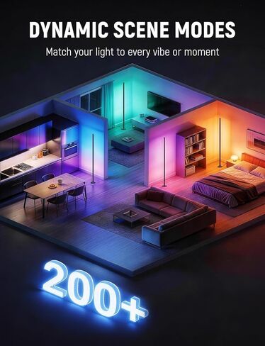 Corner Floor Lamp Smart RGB LED Corner Lamp with Music Sync, App and Remote Control Color Changing Ambience Light, Timing for Living Room, Bedroom, Gaming Room in Saudi Arabia