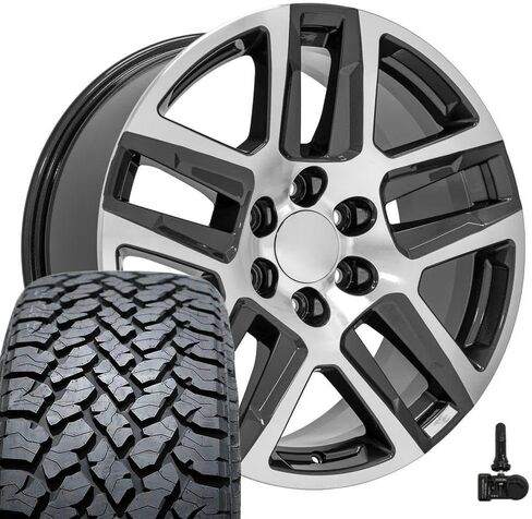 OE Wheels CV63 20 Inch Rims and Tires Fit Silverado 1500 Z71 Style 6x139.7 20x9 Gloss Gunmetal Machined - Hollander 5913 - TS-37 AT 275/55-20 (Set of 4) in Saudi Arabia