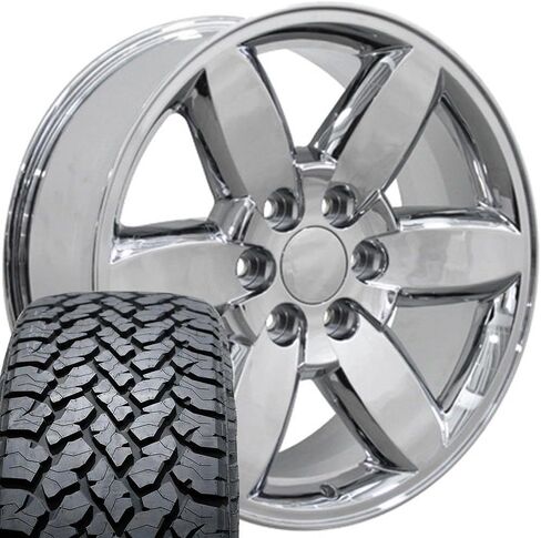 OE Wheels CV94 20 Inch Rims and Tires Fit Silverado 1500 Style 6x139.7 20x8.5 Chrome - Hollander 5420 - TS-37 AT 275/55-20 (Set of 4) in Saudi Arabia