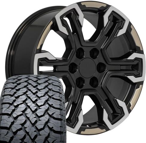 OE Wheels CV65 20 Inch Rims and Tires Fit Silverado 1500 ZR2 Style 6x139.7 20x9 Satin Black Machined Face - Two Tone - Hollander 14089 - TS-37 AT 275/55-20 (Set of 4) in Saudi Arabia