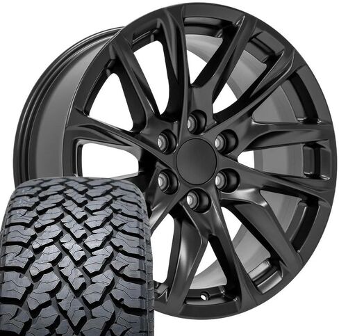 OE Wheels CA90 20 Inch Rims and Tires Fit Escalade Style 6x139.7 20x9 Satin Black - Hollander 4875 - TS-37 AT 275/55-20 (Set of 4) in Saudi Arabia