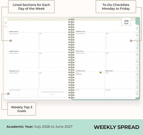 Blue Sky Day Designer 2026-2027 تقويم مخطط السنة الأكاديمية الأسبوعية والشهرية، يوليو 2026 - يونيو 2027، 8.5 بوصة × 11 بوصة، غطاء مرن، علامات تبويب مغلفة، جيب تخزين، يتضمن ملصقات، راحة اليد in Saudi Arabia