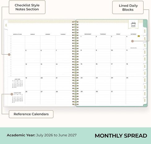 Blue Sky Day Designer 2026-2027 تقويم مخطط السنة الأكاديمية الأسبوعية والشهرية، يوليو 2026 - يونيو 2027، 8.5 بوصة × 11 بوصة، غطاء مرن، علامات تبويب مغلفة، جيب تخزين، يتضمن ملصقات، راحة اليد in Saudi Arabia