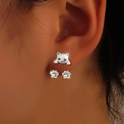 Pair of S925 Sterling Silver Cat Paw Dangle Earrings - Cute Cartoon Design, Hypoallergenic, Perfect for Daily Wear & Gifting, Ideal for Halloween & Parties, Cute Earrings in Saudi Arabia