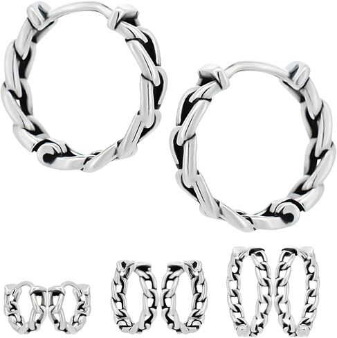 Stainless Steel Chain Link Huggie Hoop Earrings, Sold as a Pair in Saudi Arabia